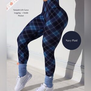 Navy blue and black Plaid Leggings